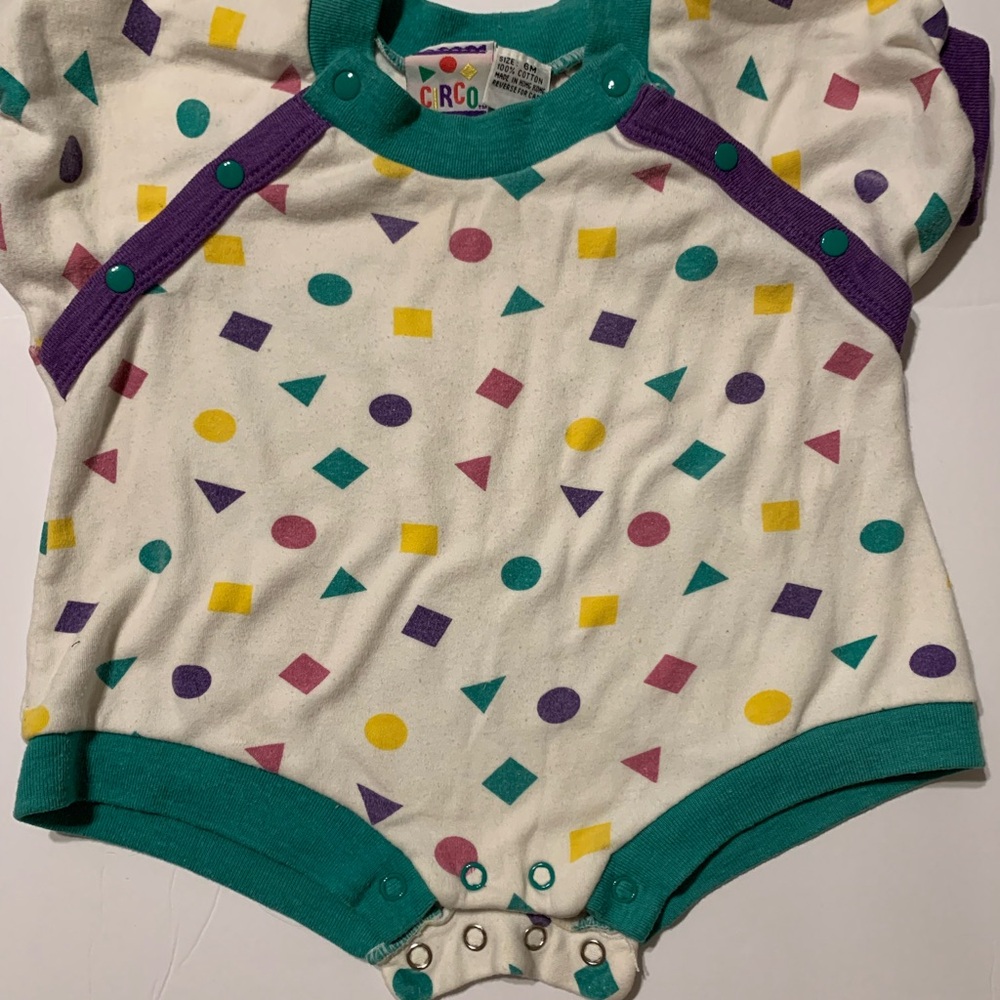 Vintage 80s Geometric Baby Romper | Size 6 Months -Rare/ Photo Prop